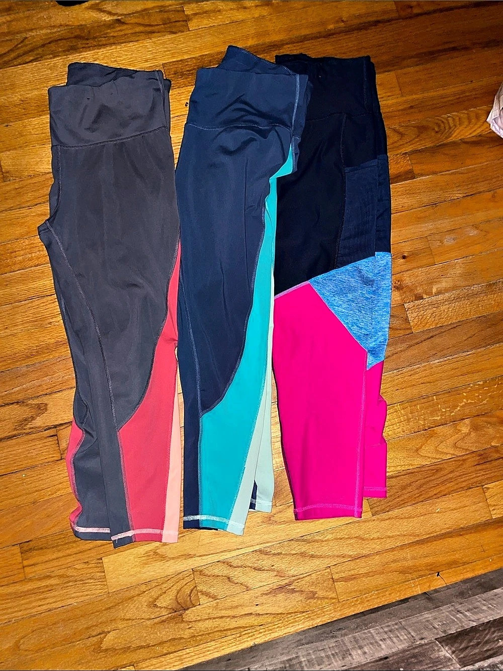 Color Block Athletic Leggings in Blue & Pink